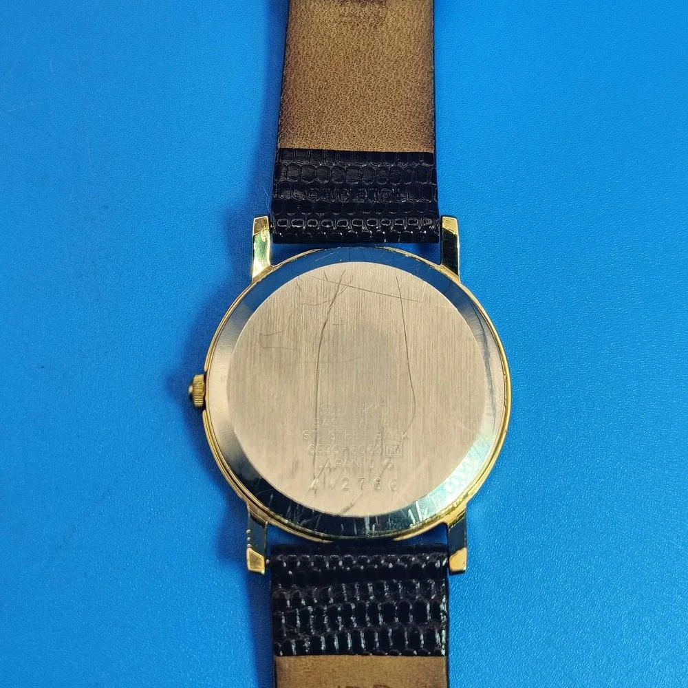 Vintage‎ 1981 Seiko Japan 30mm Mens Quartz Dress Watch Lizard Strap Full Restore